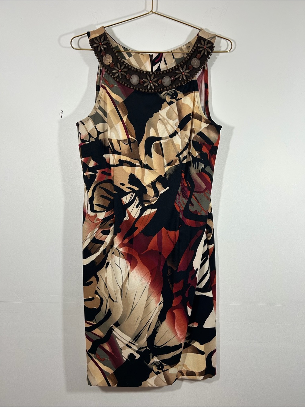 connected apparel Sleeveless Embellished-Neck Midi Dress - Black, Tan & Red
